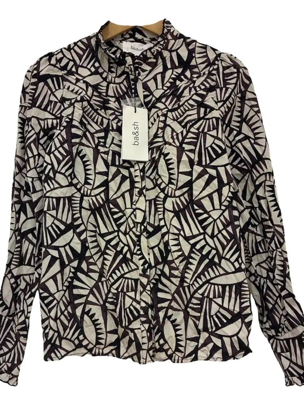 BA&SH White and Black Patterned Blouse